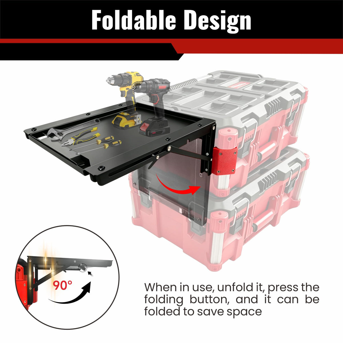 Folding Magnetic Workbench Fits Milwaukee Packout Toolbox, No Drilling