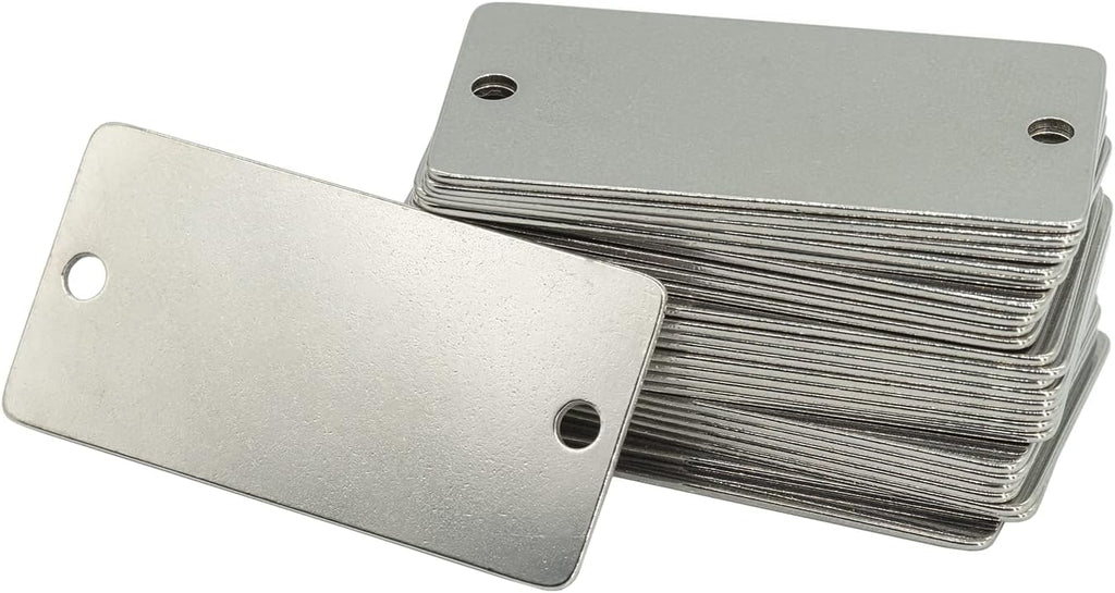 Metal Engraving Blanks Stamping Blanks Stainless Steel Rectangle Blank Tags with Two Holes 1 Inch x 2 Inch 50 Pack