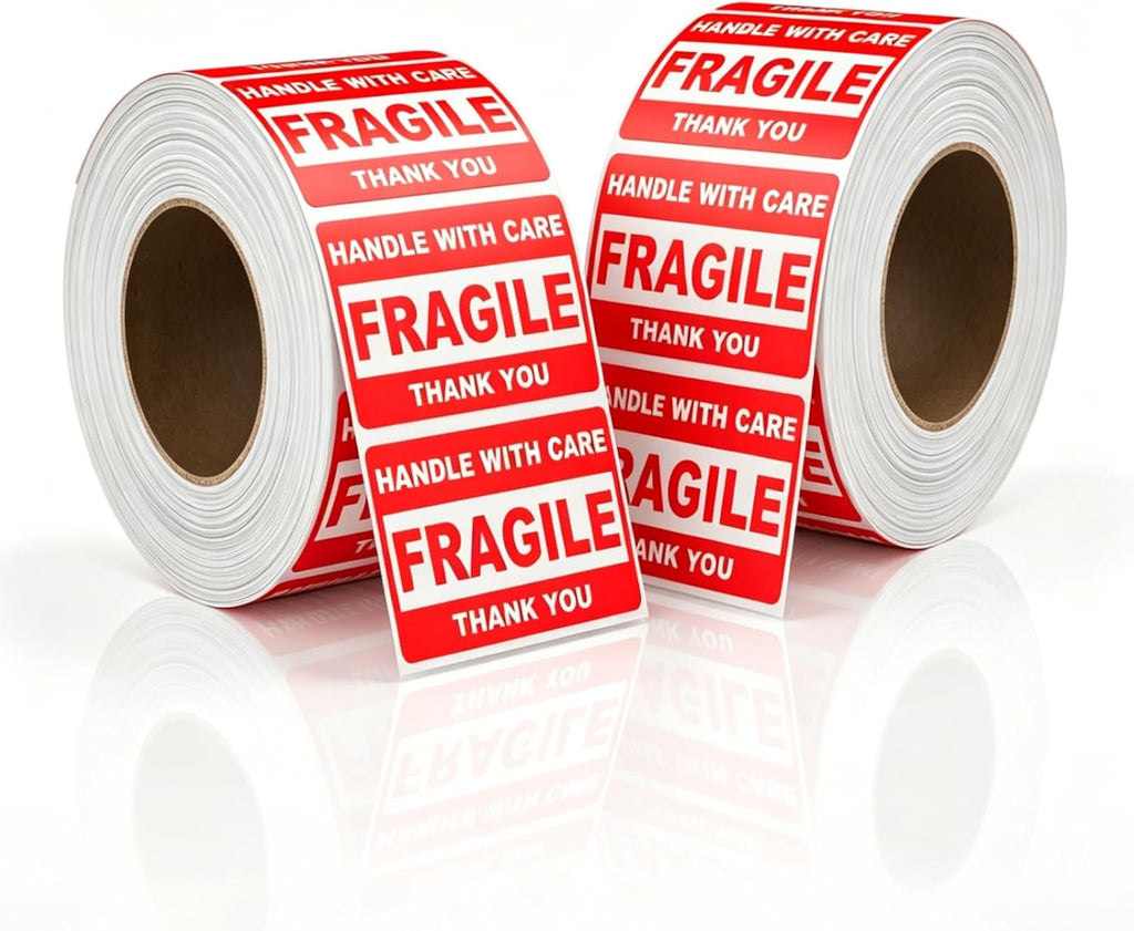 Fragile Stickers 2" x 3", Handle with Care Labels, Permanent Adhesive Small Shipping Stickers for Mailing, Packing
