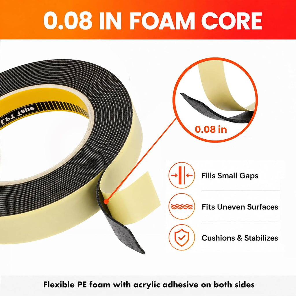 Double Sided Foam Tape 1" x 18 Ft Black