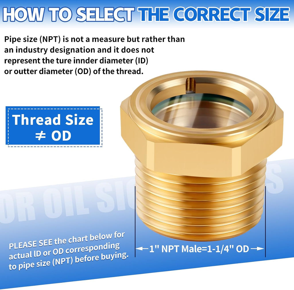Air compressor Oil Sight Glass, 1 NPT Male Hex Head Oil Sight Glass Heavy Duty Solid Brass Oil Sight Glass Liquid Level Gauge Oil Indicator Window For Air Compressor Gearbox Tank