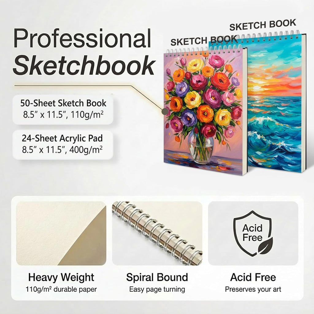Art Supplies, 175-Pack Deluxe Art Set Drawing Painting Kit with 2 Drawing Pads, Acrylic Paints, Colored Pencils
