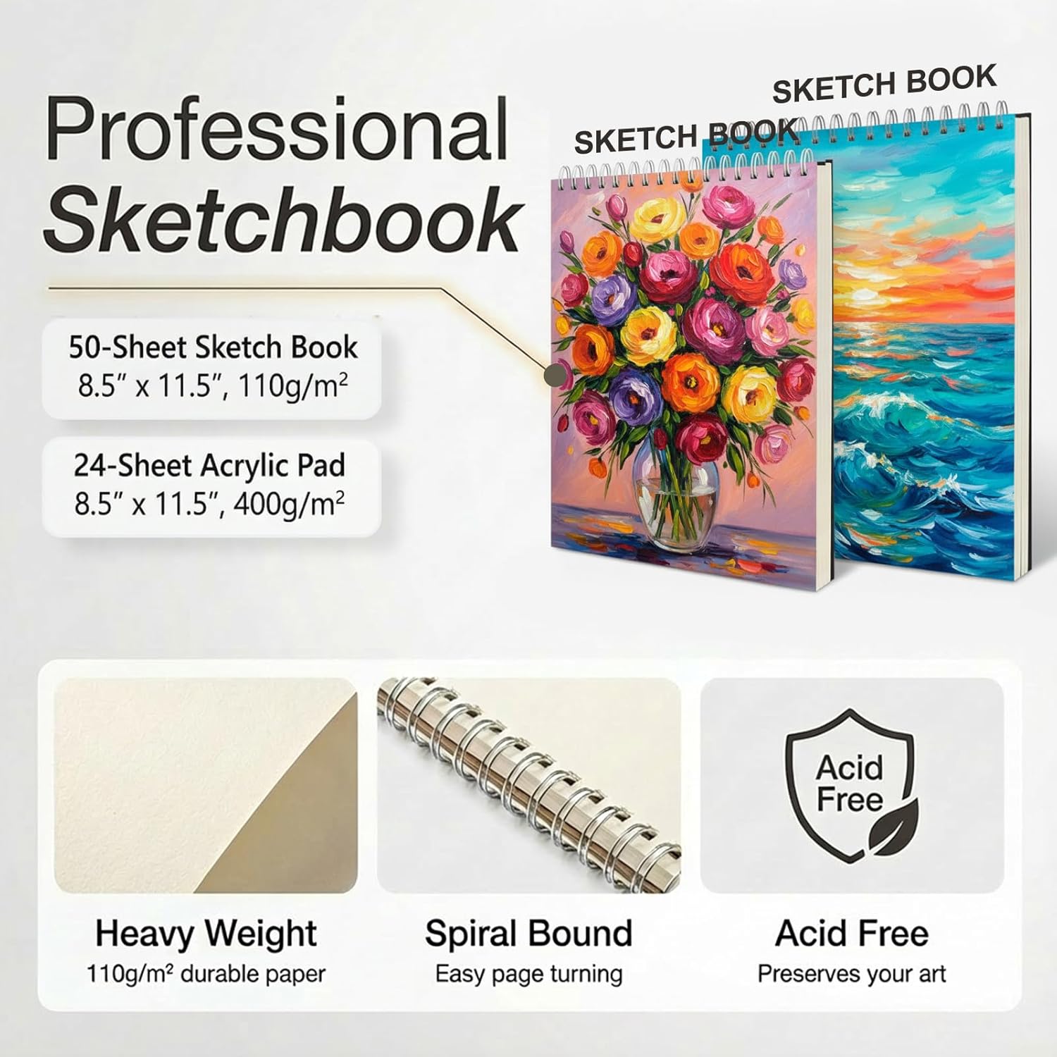 Art Supplies, 175-Pack Deluxe Art Set Drawing Painting Kit with 2 Drawing Pads, Acrylic Paints, Colored Pencils