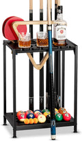 Pool Cue Rack Floor Stand, Metal & Wood, 12 Cues & Ping Pong, Black | Billiard stick holder and pool table