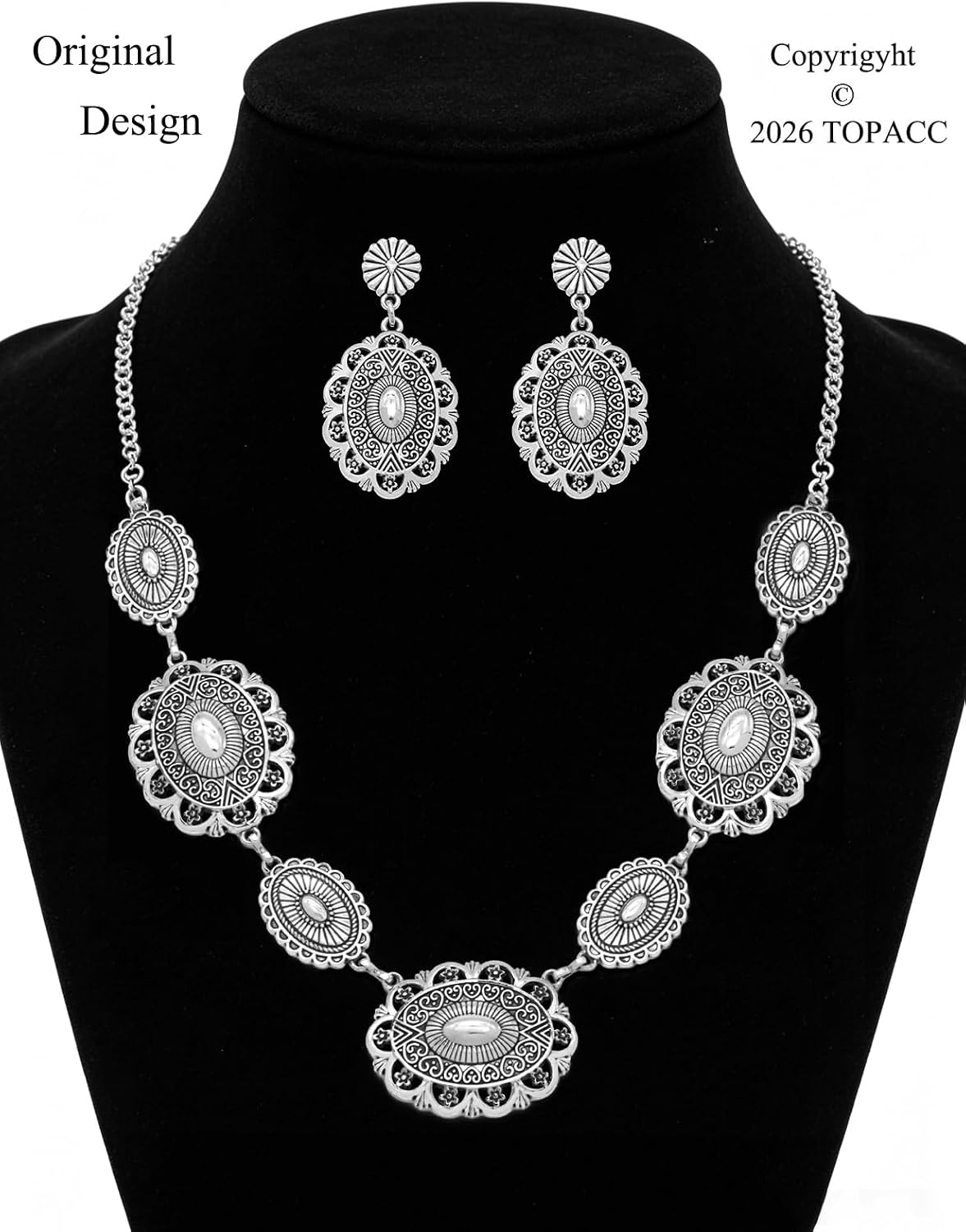Western Jewelry Set for Women Metal Vintage Western Necklace with Earrings Cowgirl Jewery for Country Concert Outfit