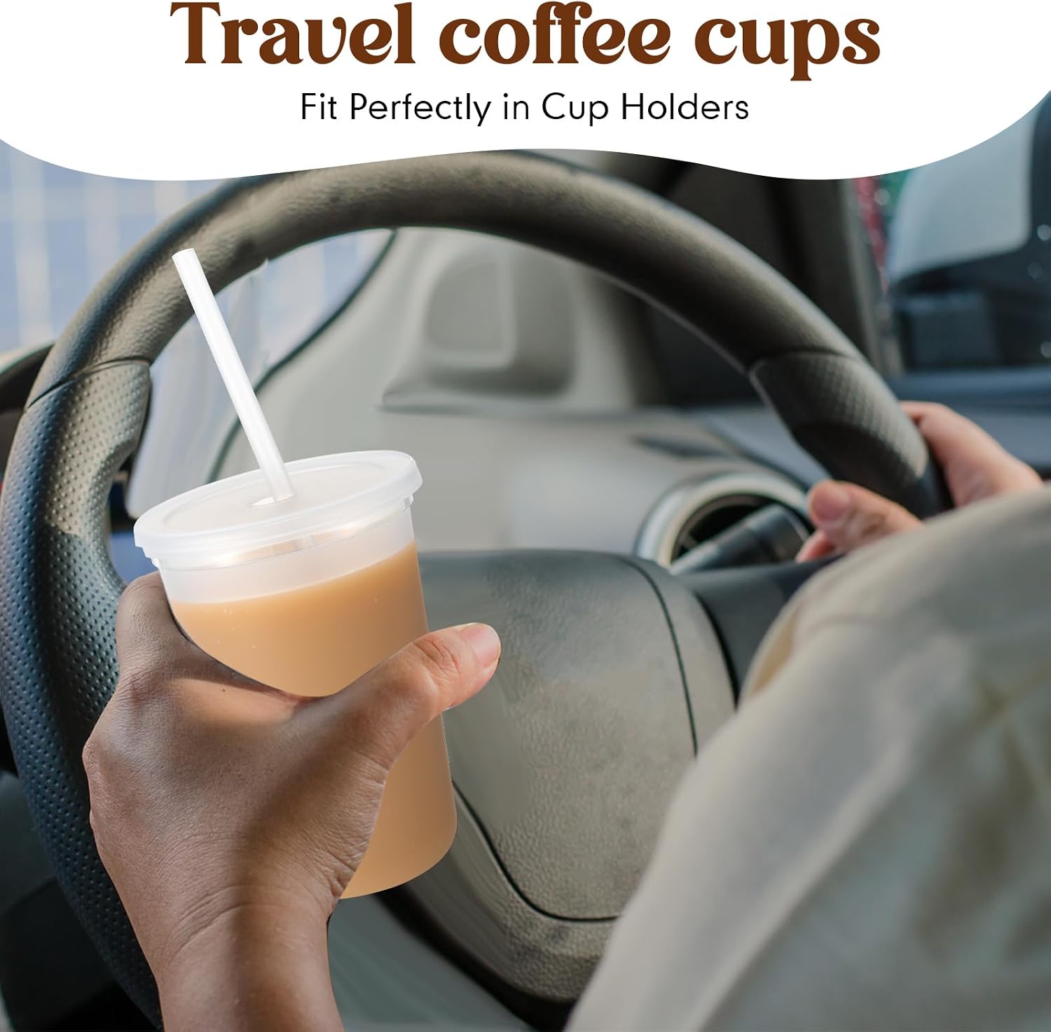 30 Pcs Clear Reusable Cups with Straws and Lids, Plastic Frosted Round Bottom Ice Coffee Cups Travel Mug Tumbler for