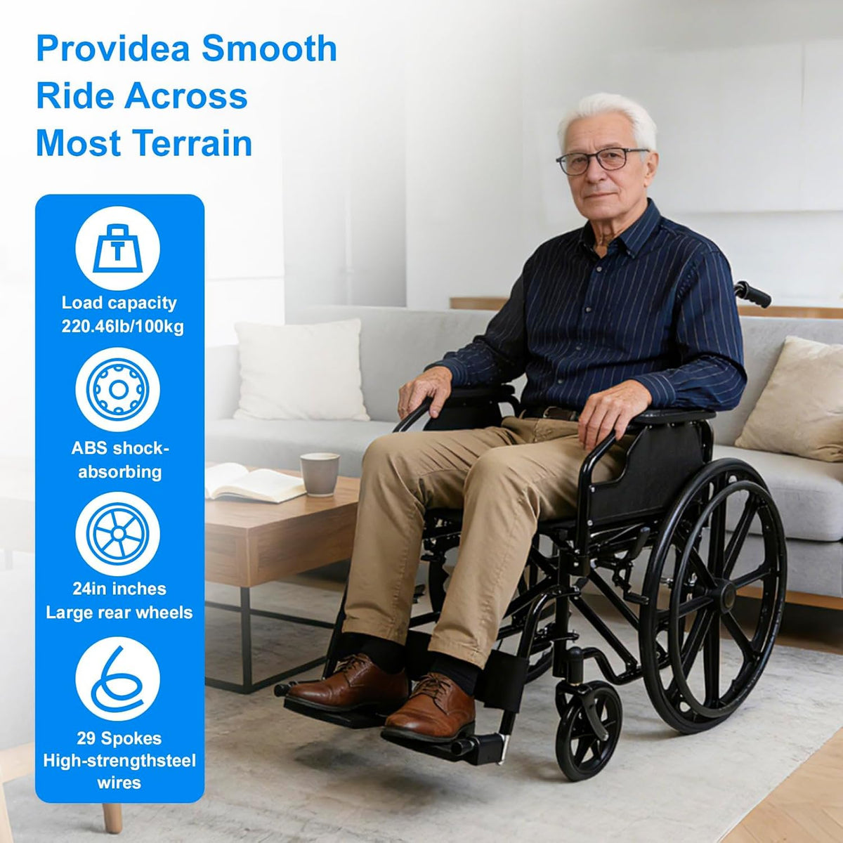Wheelchairs for Adults Lightweight Foldable, 18" Seat Wheelchair, Flip-Up Arms & Removable Footrests, Portable