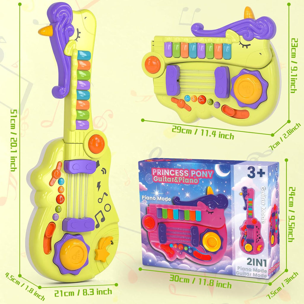3-in-1 Toddler Guitar Toys for Kids, Electric Musical Toy with Piano Drum | Music Toys with Strap Light Up, Toddler