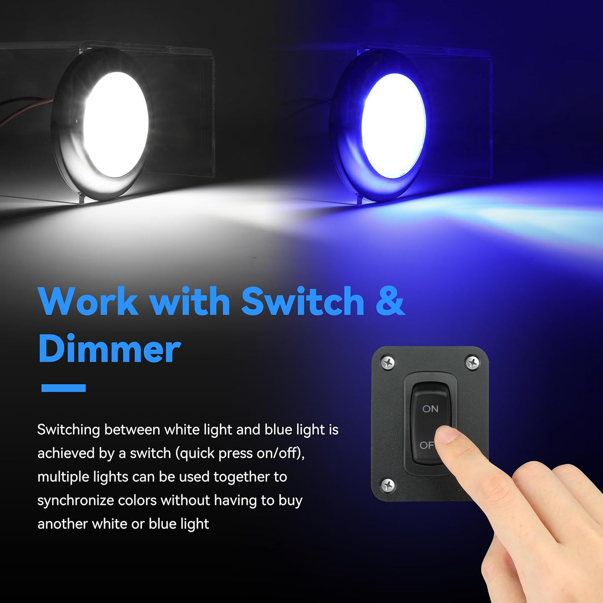 RVZONE 3" White & Blue Dual‑Color Boat Courtesy Lights, 2‑Pack IP68