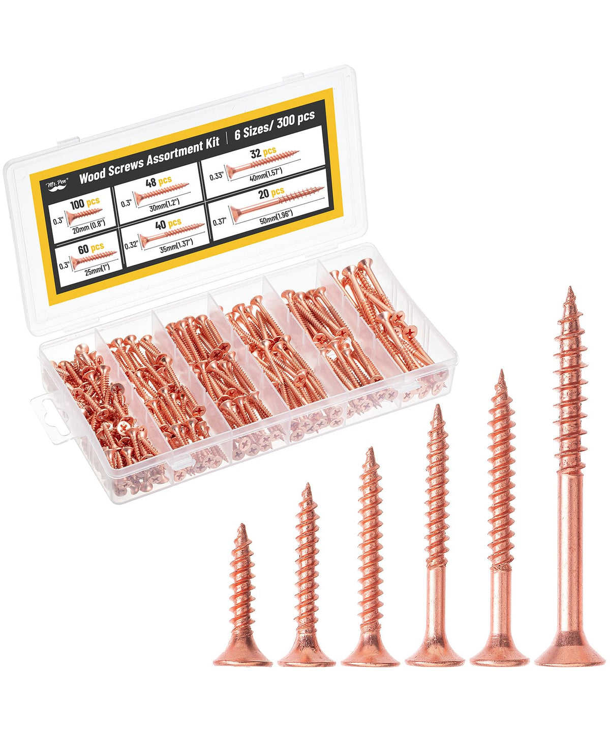 Wood Screws Assortment Kit, 300 pcs, Rose Gold, Phillips Head
