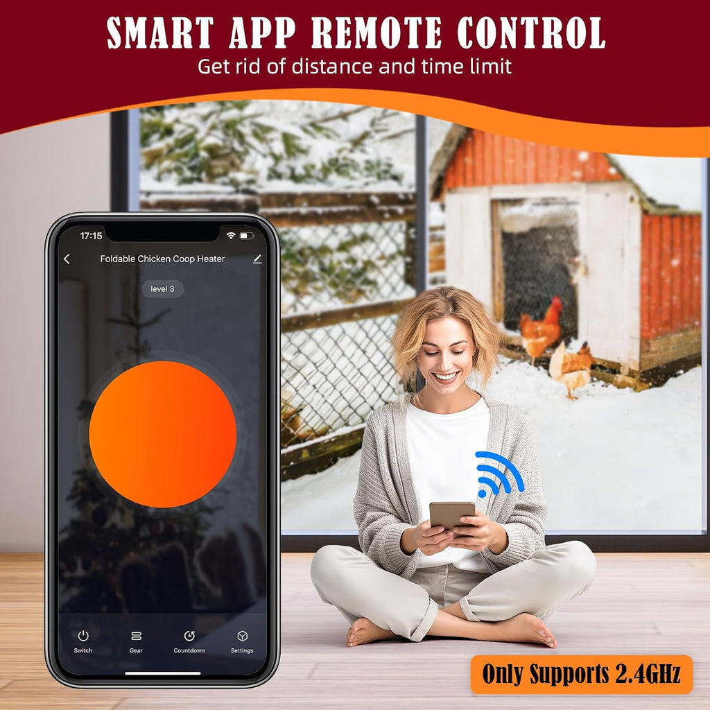 Chicken Coop Heater for Winter with Remote APP Control, 30''x12'' Large Foldable Chicken Heaters Warmer Inside Coop