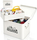 Metal Sewing Box, Sewing Basket Organizer with Handles, 2 Tier Sewing Kit Storage Box with Removable Tray, 4