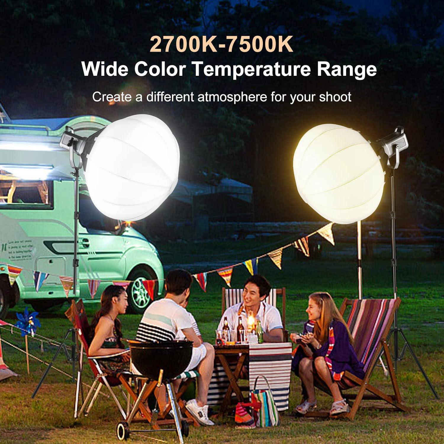 GVM 150W Video Light Kit, 2700K-7500K Continuous Lighting for Photography with Lantern Softbox&Stand, Bi-Color Studio
