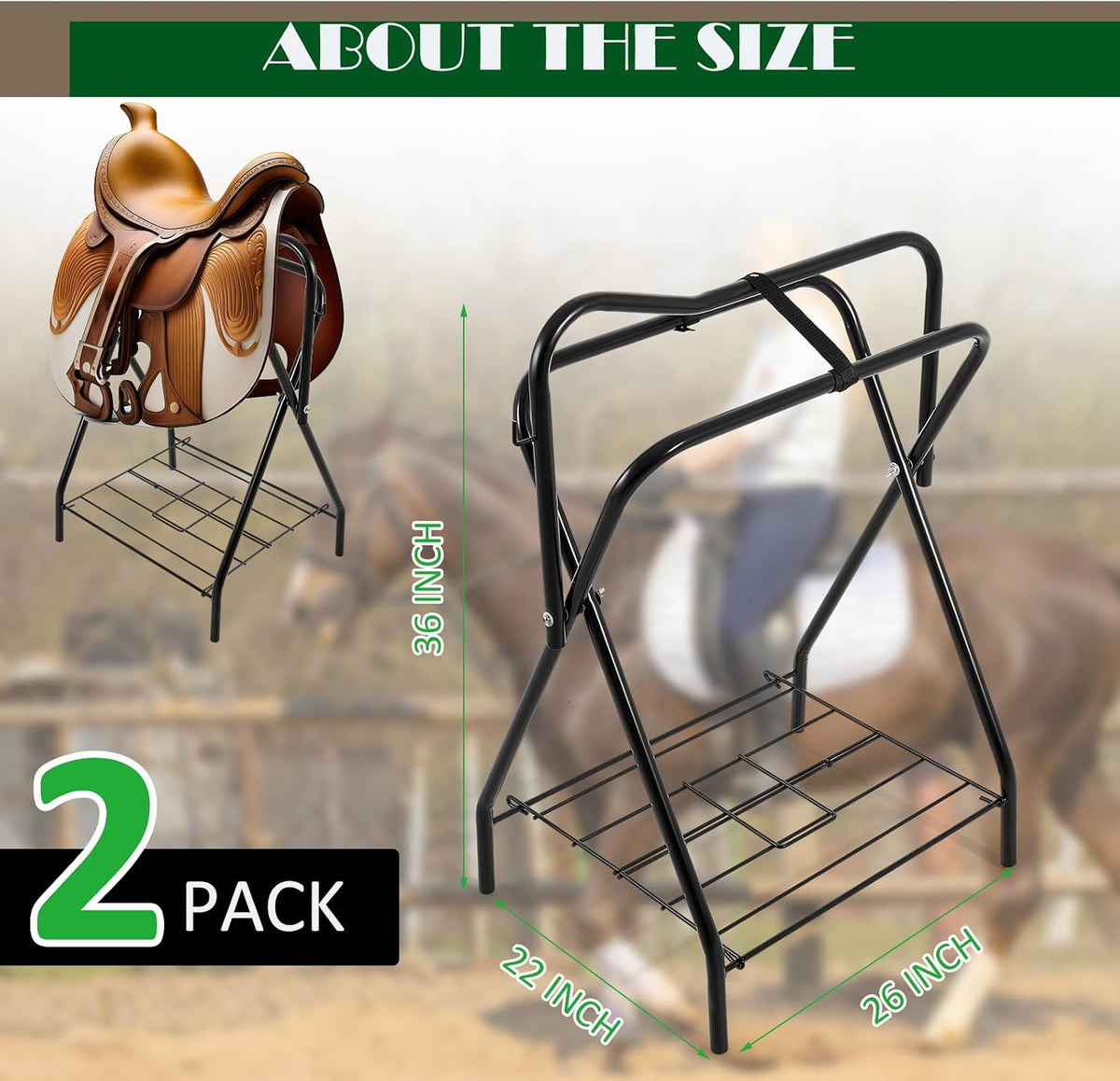2 Pcs Portable Saddle Rack Steel Foldable Freestanding Saddle Rack Stand Horse Trailer Organizer for Derby Day Horse