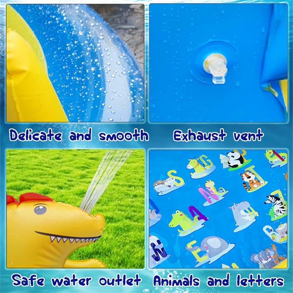 Dinosaur Inflatable Play Center, Kids Round Wading Swimming Pool with Slide, Dinosaur Sprinkle, Mushroom Shade for