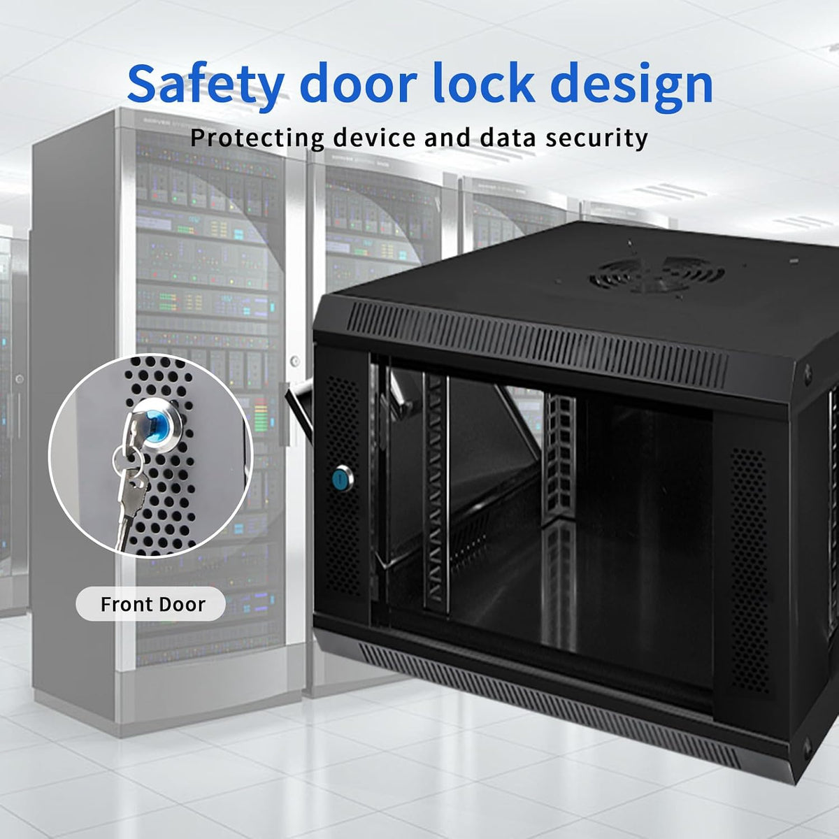 9U Wall Mount Server Cabinet IT Network Rack Enclosure Lockable Glass Door Black