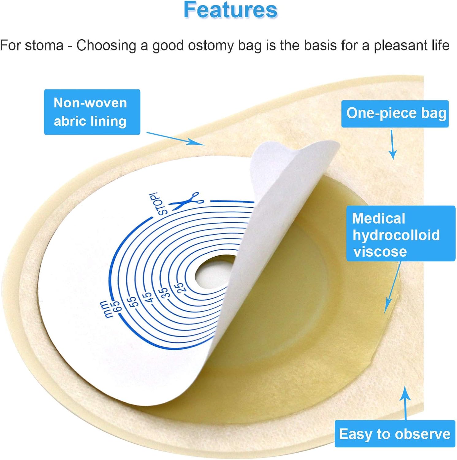 Ostomy Colostomy Supplies, 10 PCS Colostomy Bag, One Piece Drainable Pouches with Twist-Tie for Ileostomy Stoma Care