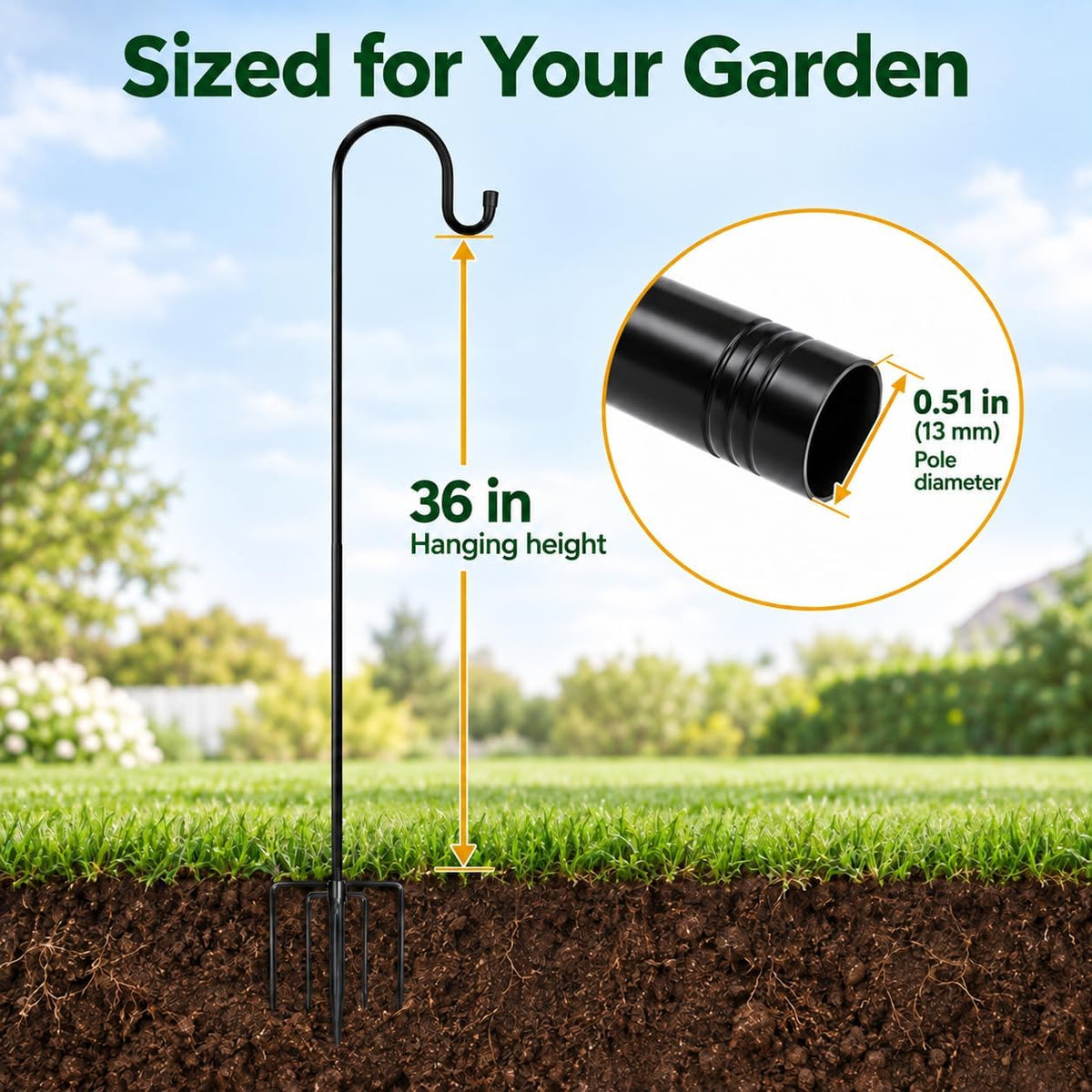 Bird Feeder Pole, 45 INCH Heavy Duty Shepherds Hooks for Outdoor with 5 Prong Base, Adjustable Stand Hanger for