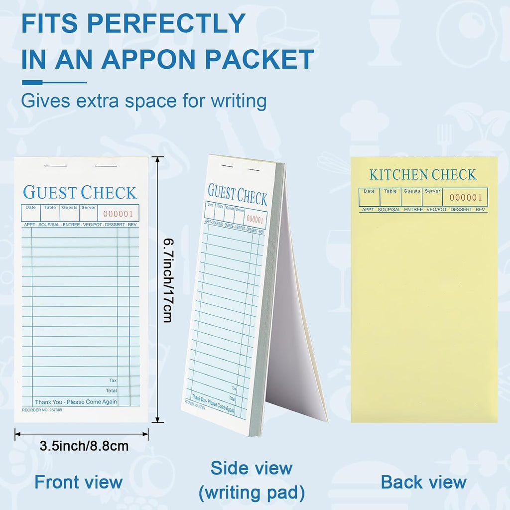 50 Pack Guest Check Pads Server Note Pads 3.5 x 6.7 Inch, Blue