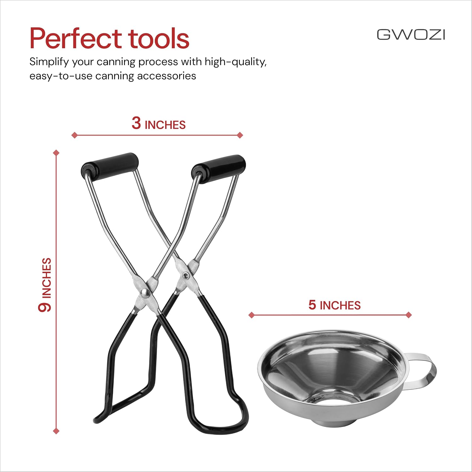 Canning Tongs Jar Lifter & Canning Funnel with Wide Mouth, Set of 2 - All Size Canning Jar Lifter with Rubber Grips