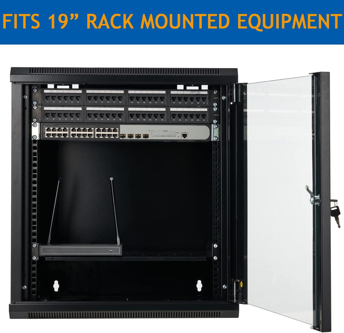 9U Wall Mount Server Cabinet Network Rack Enclosure Locking Glass Door