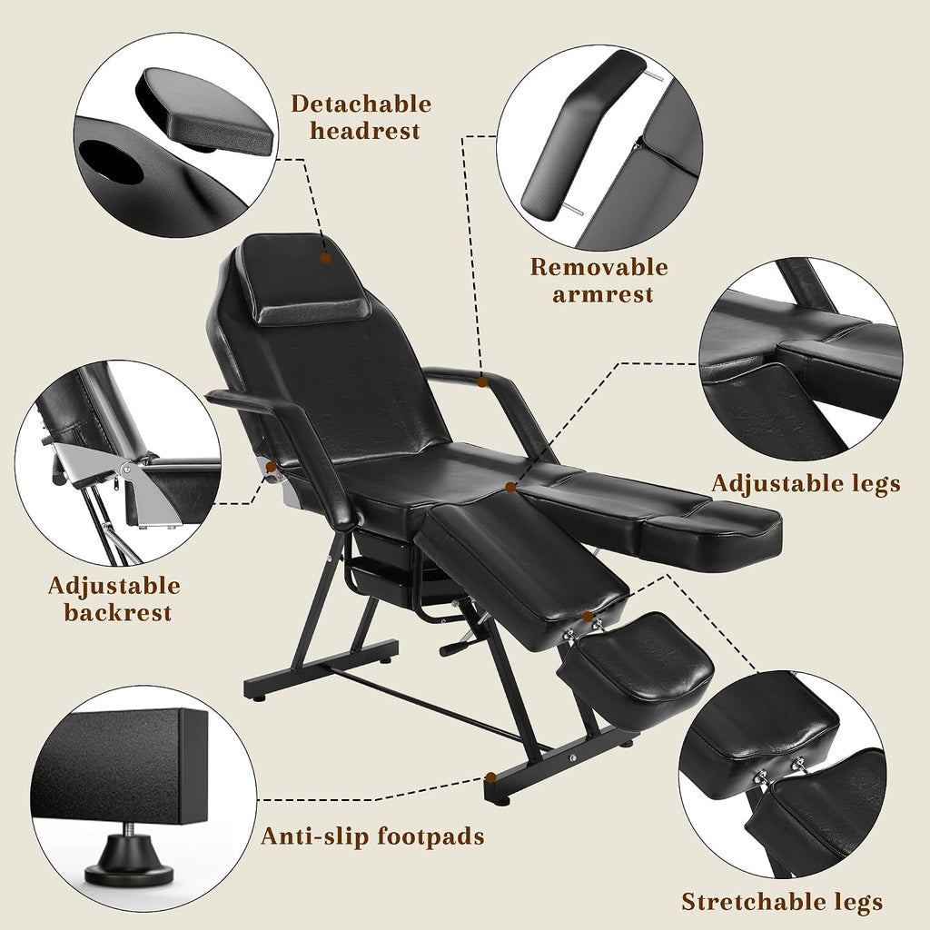 Tattoo Chair for Client, Facial Bed for Esthetician with Hydraulic Stool, Adjustable Massage Table with Split Legs