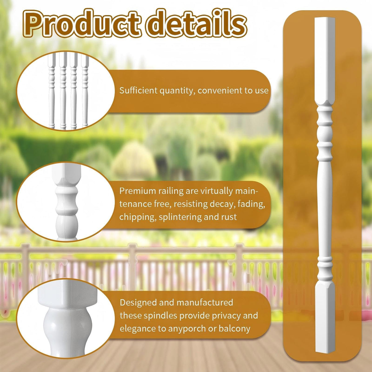 Vinyl Railing Spindles, 1 1/2" Sq X 32", Vinyl Railing, 4 Pack