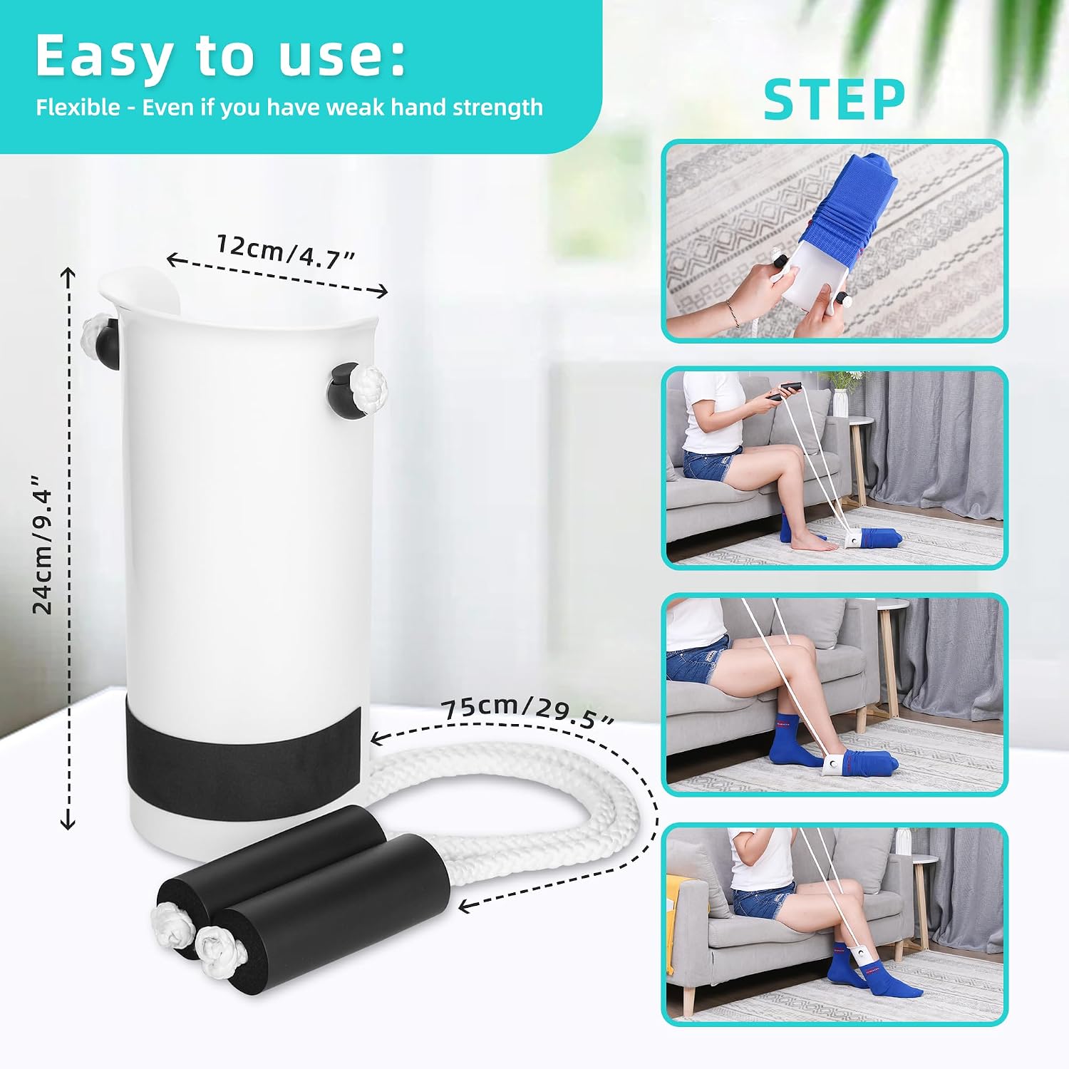 Sock Aid Device for Seniors Kit (Sock Aide and Dressing Stick) - Sock Helpers to Put on Your Socks No Bending - 35"