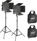 2 Pack Bi Color 660 LED Video Light and Stand Kit: (2) 3200-5600K CRI 96+ Dimmable Light with U Bracket and Barndoor