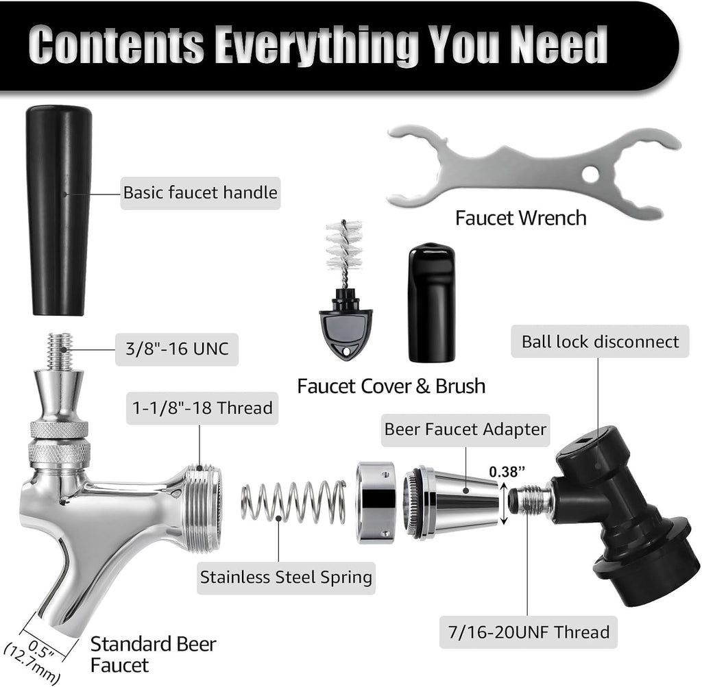 Stainless Steel Core Ball Lock Beer Faucet, Self-Closing Beer Tap | Keg Tap Faucet with Ball Lock Quick Disconnect