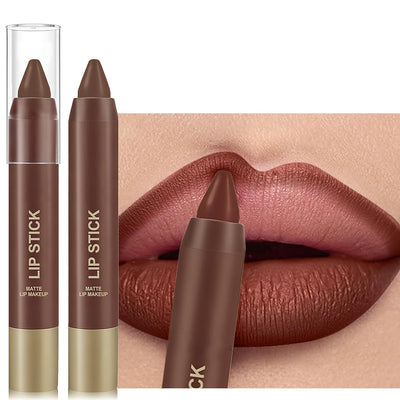 Warm Reddish Brown Matte Lipstick for Women, Long Lasting Smooth Lip Liner Pencil, High-Pigment Neutral Lip Crayon