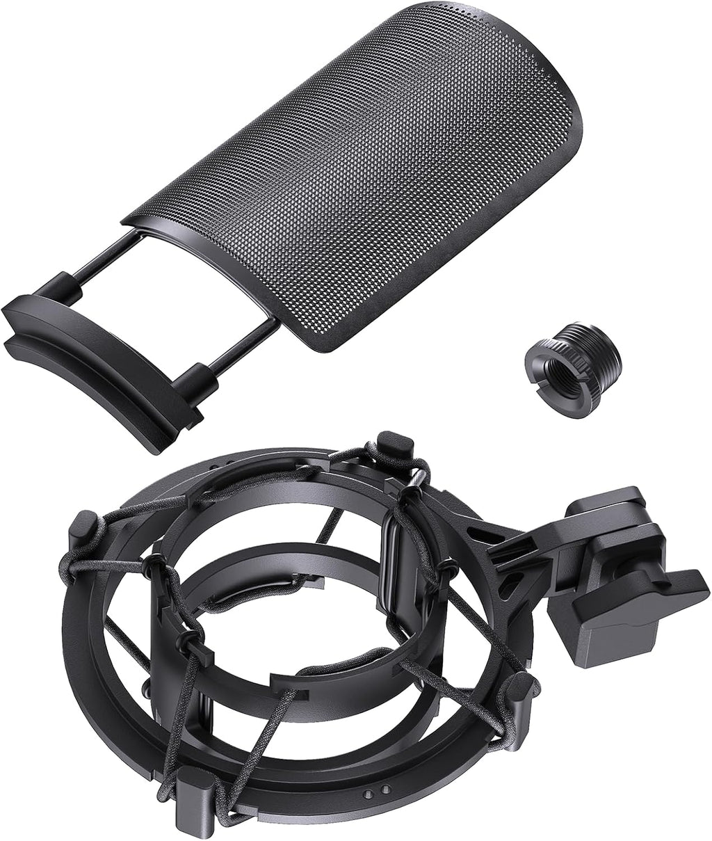 AT2020 Microphone Shock Mount with Metal Pop Filter, Custom Built | Metal Pop Filter & Anti-Vibration Suspension