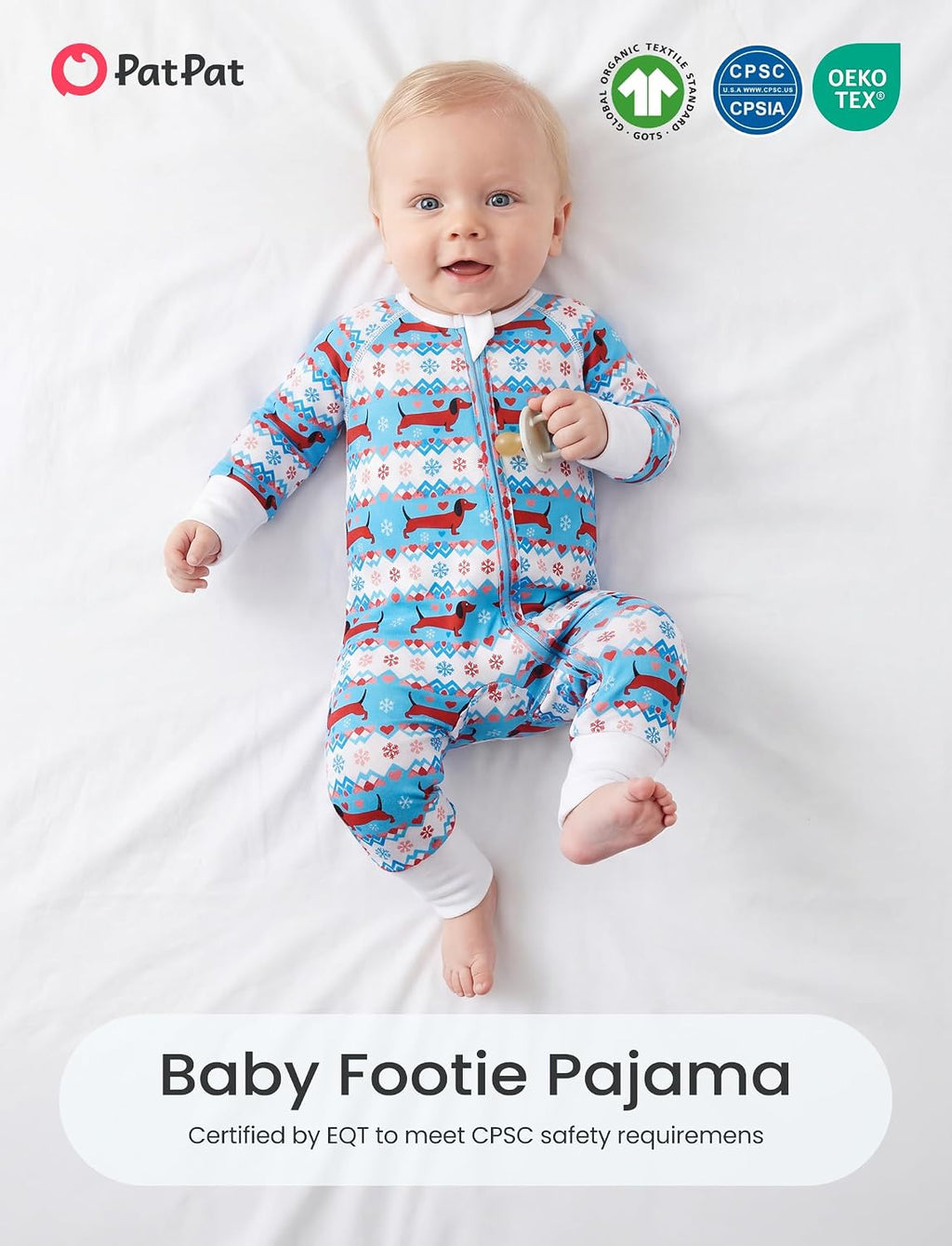 Organic Cotton Baby Footie Pajamas with Two-Way Zipper & Mittens