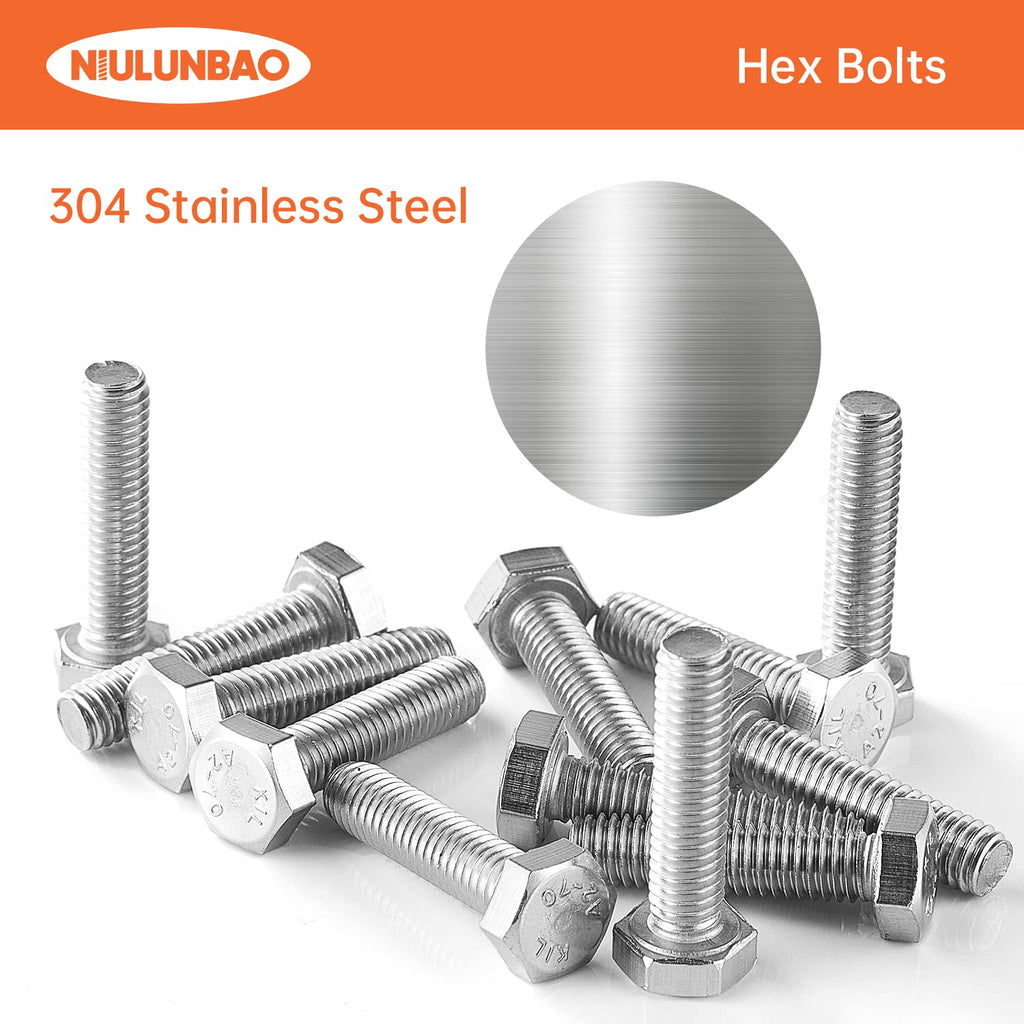 M5-0.8 x 16mm Heavy Duty Hexagon Bolts Hex Head Screws, 304 Stainless Steel, Metric Machine Fully Thread, Bright Finish, 50PCS