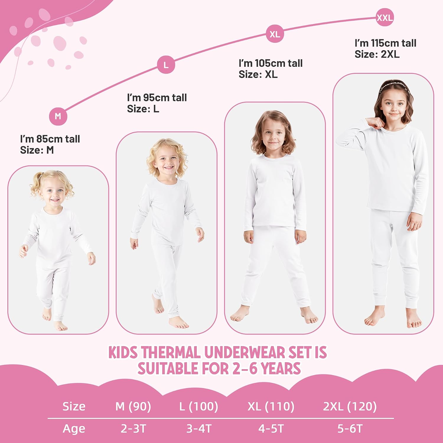 Girls Thermal Underwear Set Kids Thermals Top and Bottom Set Base Layer for Cold weather/skiing