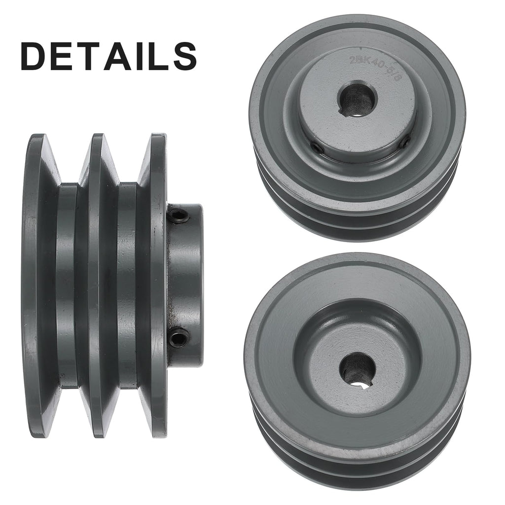 uxcell 2BK40-5/8 V-Belt Sheave 5/8"Bore 3.95"OD Double Groove Web Sheave Bored-to-Size Sheave, Cast Iron, Belt Section for 3L or B Belt