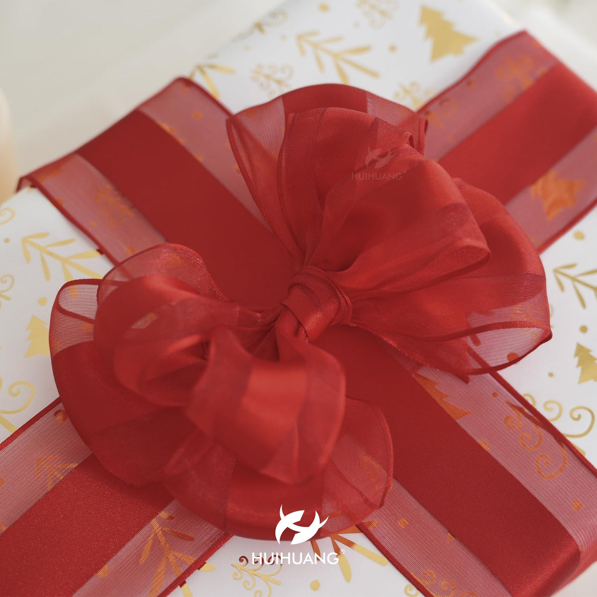 2.5 inch Red Sheer Wired Ribbon with Satin Stripe 10 Yards