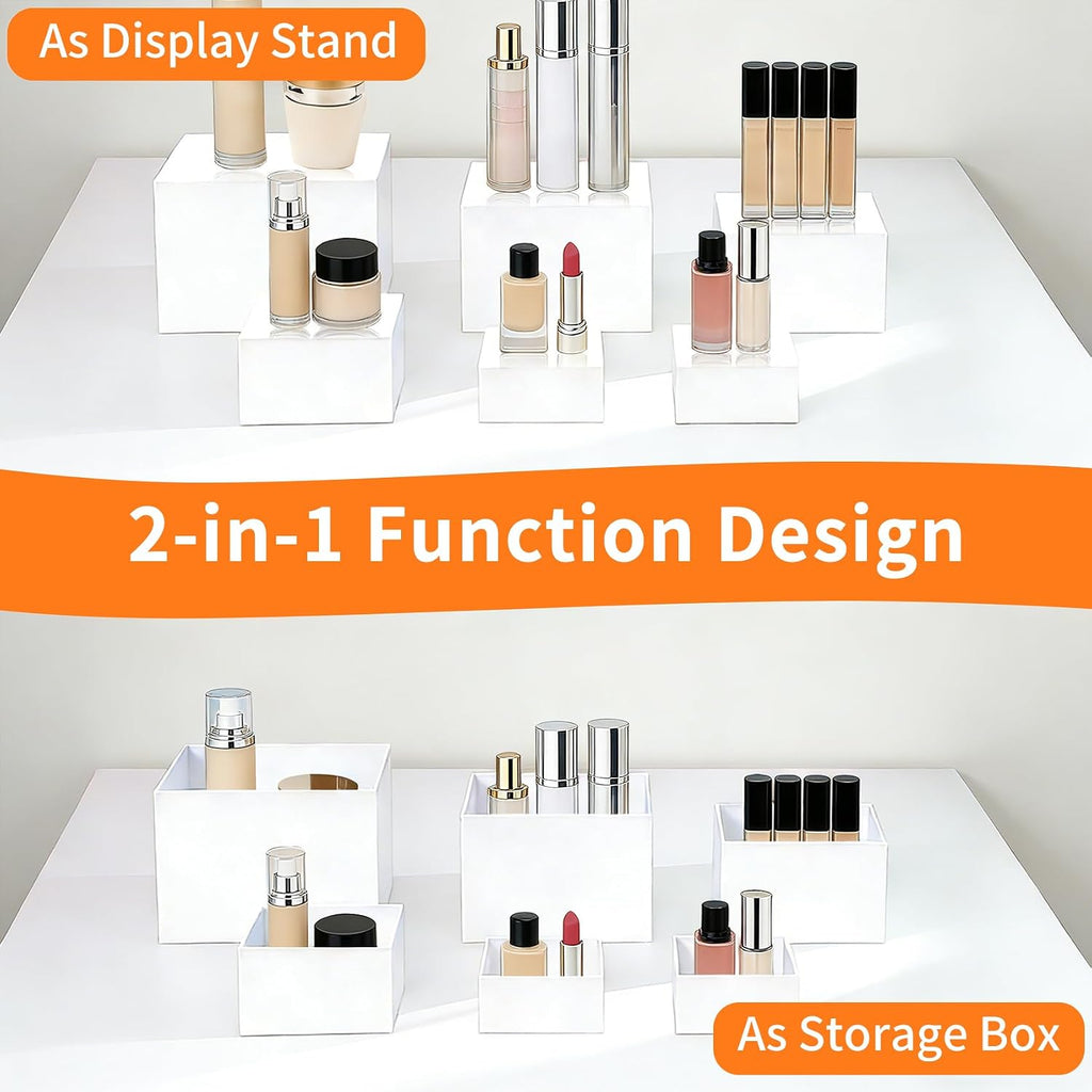 6Pcs White Acrylic Buffet Risers, Buffet Table Risers and Stands, Food Risers Display Shelf for Party Catering
