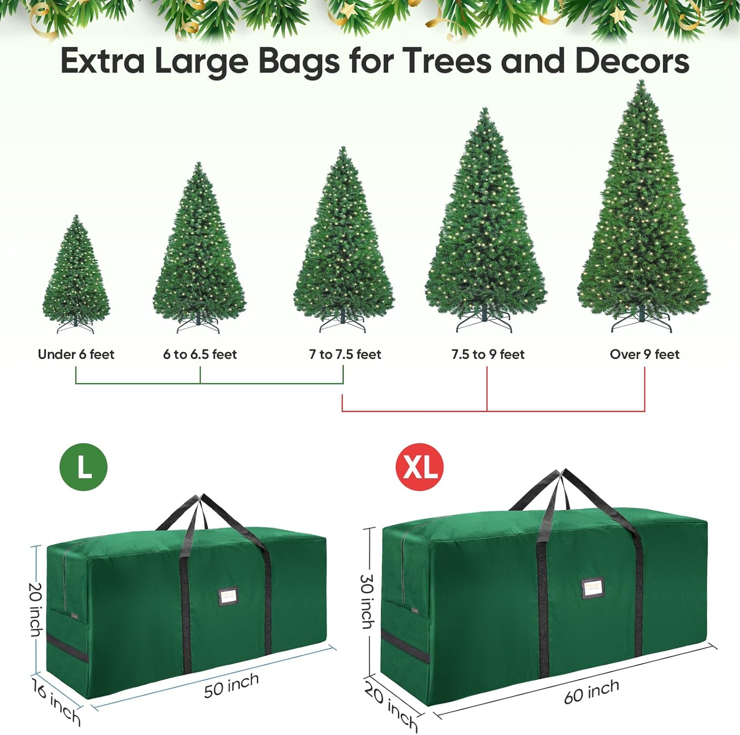 7.5 ft Christmas Tree Storage Bag, Heavy Duty 900D Oxford Fabric with Reinforced Handles and Dual Zippers Wide