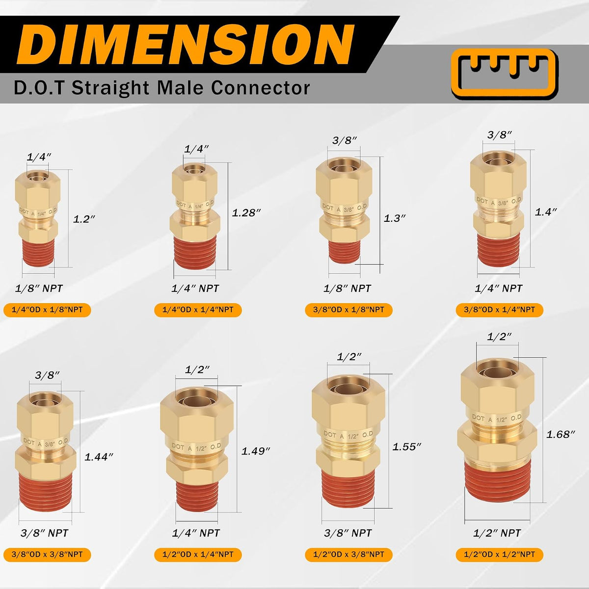5PCS Brass DOT 3/8" Tube x 3/8"NPT Compression Union Nylon Tubing