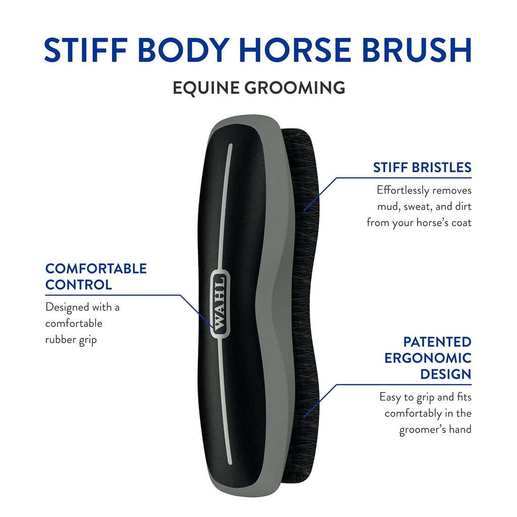 Professional Animal Equine Stiff Body Horse Brush, 858705, Black