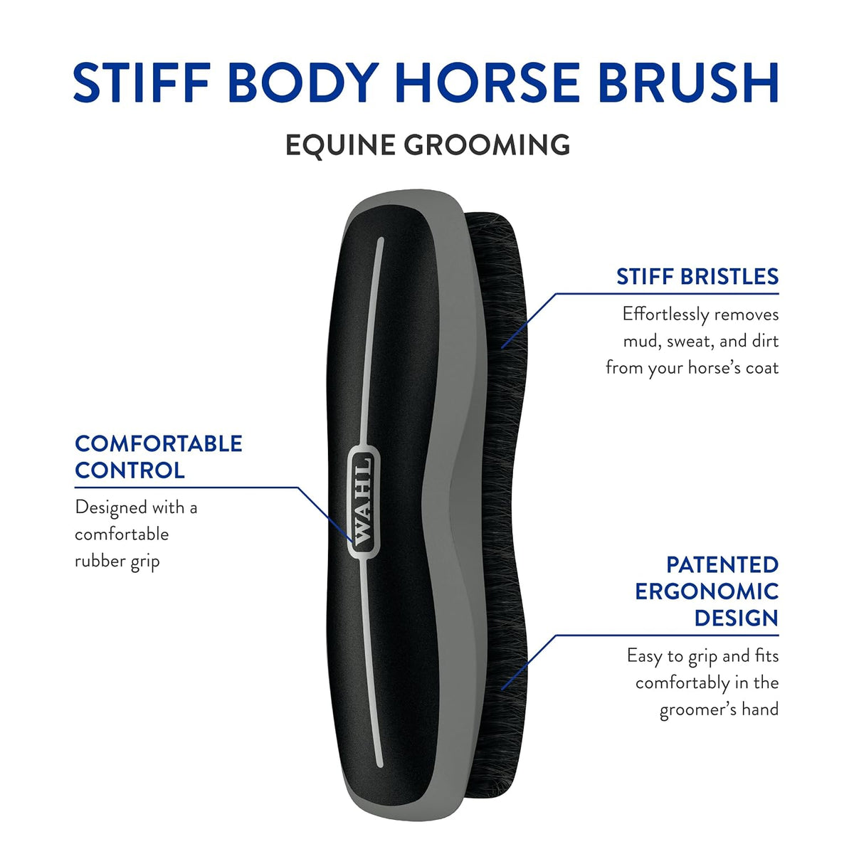Professional Animal Equine Stiff Body Horse Brush, 858705, Black