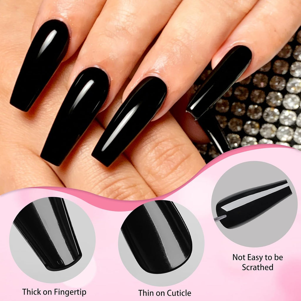 144pc Black Press on Nails Long Fake Nails Coffin Glue on Nails Press ons