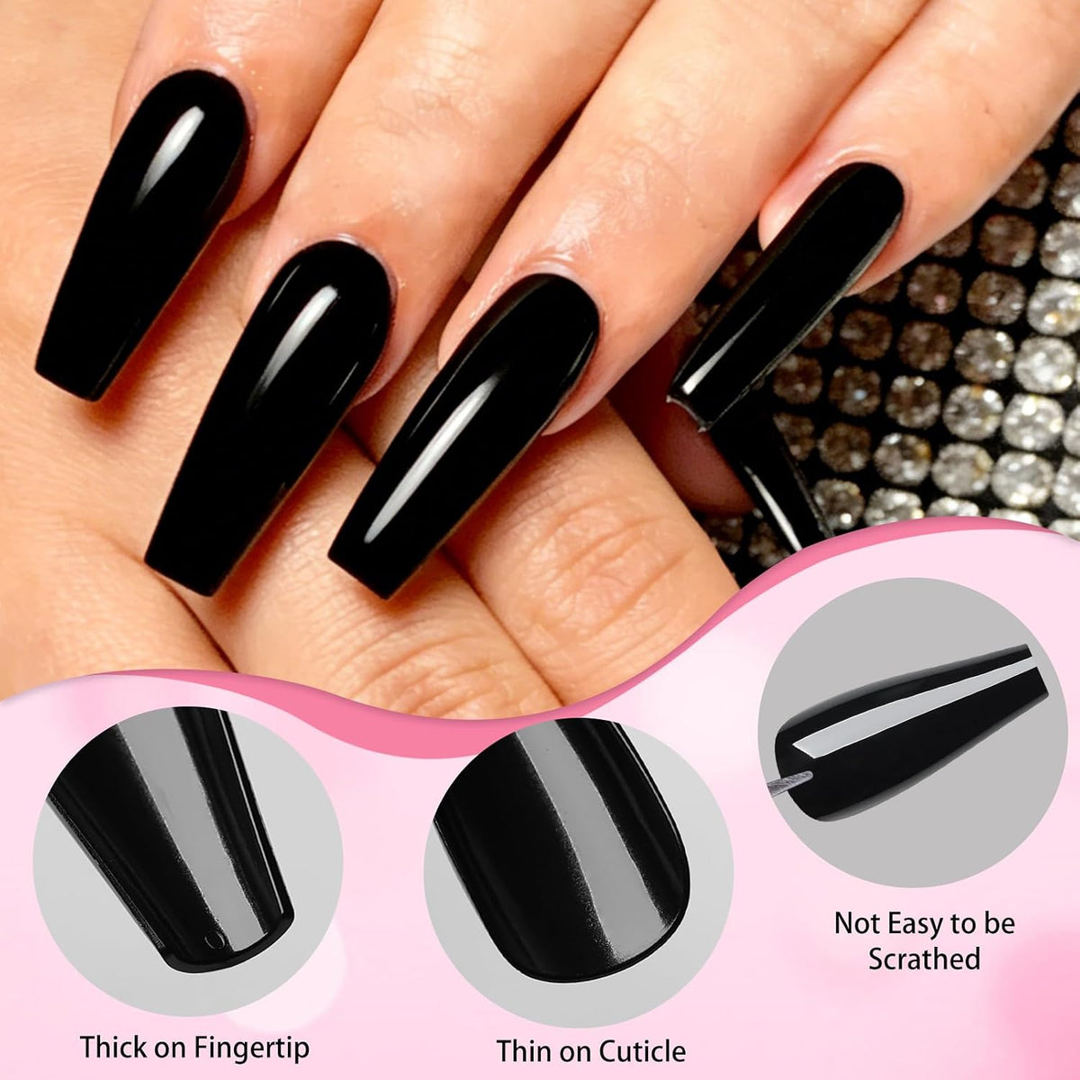 144pc Black Press on Nails Long Fake Nails Coffin Glue on Nails Press ons