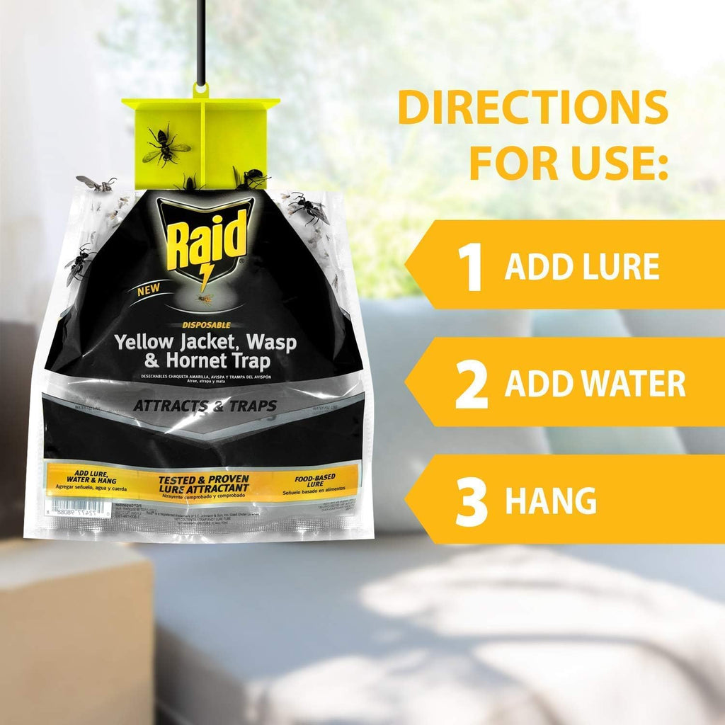 Yellow Jacket, Wasp & Hornet Trap, 3 Pack, Disposable, Convenient, Hanging Fly Trap Bags with Food-Based Lure