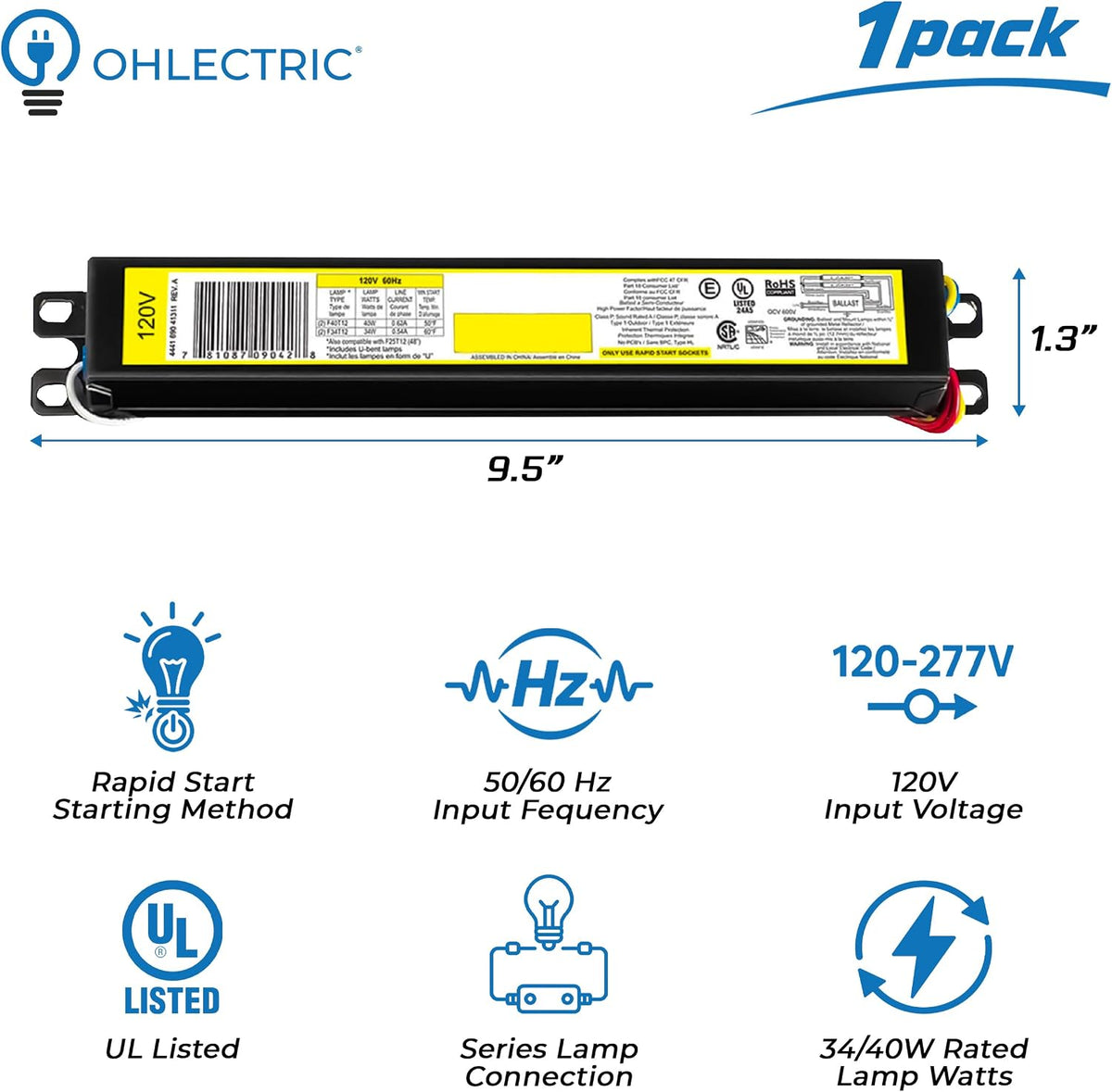 Replacement for Philips RELB2S40N35I, Ballast 2 Bulb Electronic T-12 Ballast - UL Certified