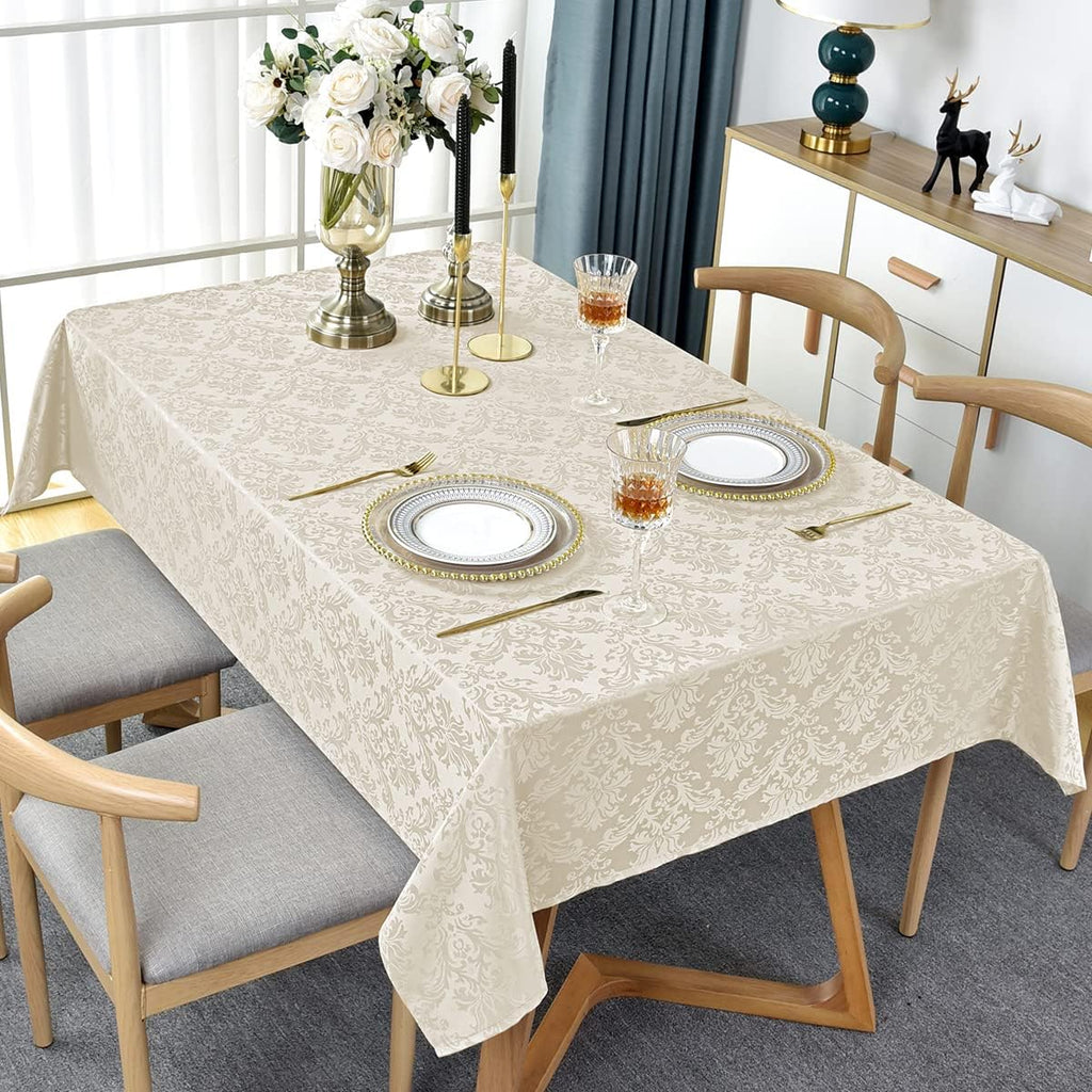 Jacquard Tablecloth Rectangle 60 x 102 Inch Beige Spill Proof