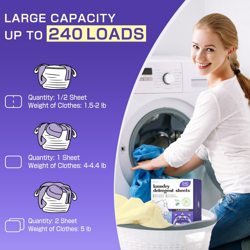 Laundry Detergent Sheets, Lavender, Up to 240 Loads, Eco Strips