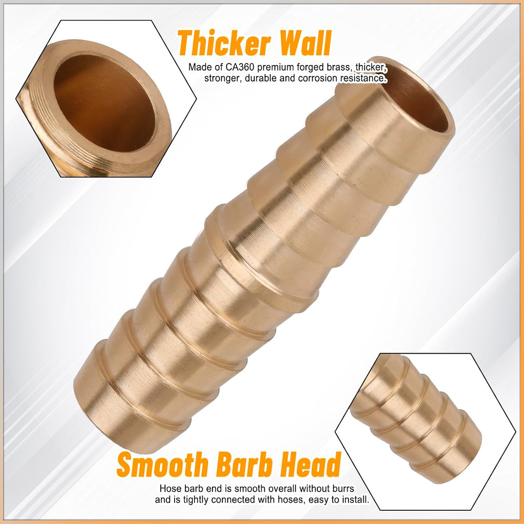 32PCS Brass Hose Barb Fittings Barb Splicer Mender Hose Fittings Kit 3/16" 1/4" 5/16" 3/8" 1/2" Barbed Air Hose