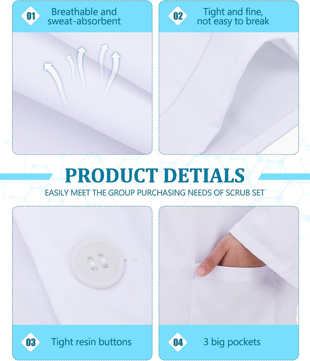 6 Pcs Short Lab Coat Bulk for Women Men with 3 Pockets Unisex White Consultation Professional Coat for Nurse Doctor